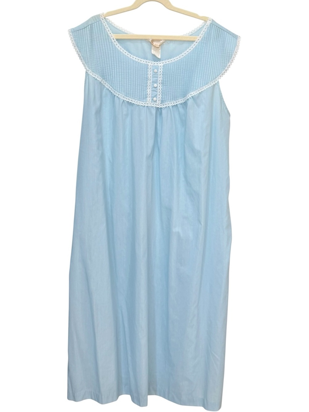 Barbizon Vintage Blue & White Lightweight Long Nightgown Pajamas. Large.